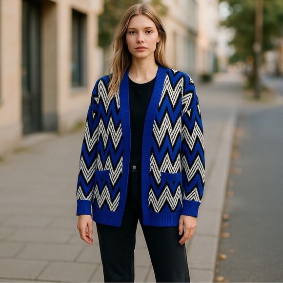 Allison Brittney Chevron Grandpa Open Front Vintage Cardigan Size Large - Picture 15 of 15